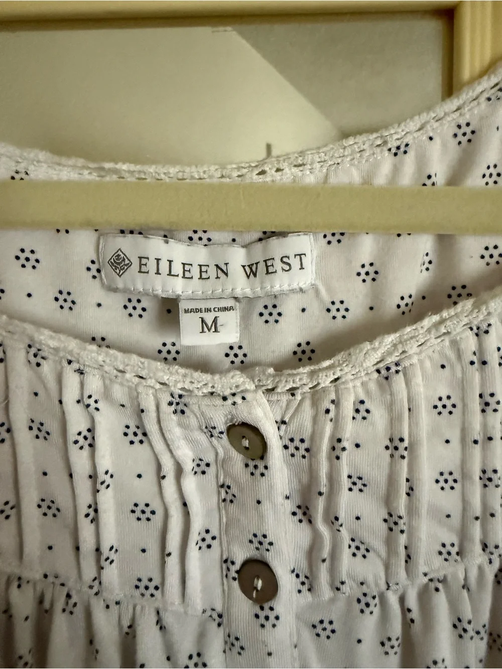 Eileen West White Cotton Nightgown with Navy Dot Print - Picture 2 of 2